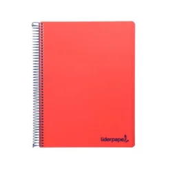 CUADERNO ESPIRAL LIDERPAPEL A5 MICRO WONDER TAPA PLASTICO 120H 90G CUADRO 5MM 5 BANDAS 6 TALADROS COLOR ROJO