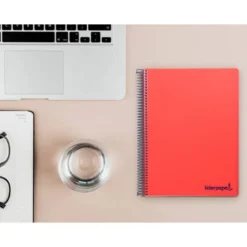 CUADERNO ESPIRAL LIDERPAPEL A5 MICRO WONDER TAPA PLASTICO 120H 90G CUADRO 5MM 5 BANDAS 6 TALADROS COLOR ROJO