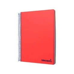 CUADERNO ESPIRAL LIDERPAPEL A5 MICRO WONDER TAPA PLASTICO 120H 90G CUADRO 5MM 5 BANDAS 6 TALADROS COLOR ROJO