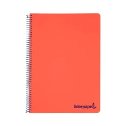 CUADERNO ESPIRAL LIDERPAPEL A5 MICRO WONDER TAPA PLASTICO 120H 90G CUADRO 5MM 5 BANDAS 6 TALADROS COLOR ROJO