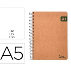 CUADERNO ESPIRAL LIDERPAPEL A5 TAPA CARTULINA KRAFT CONTRACOLADA 120H PAPEL 100% RECICLADO 80 GR LISO