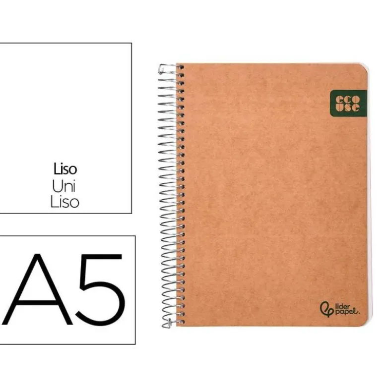 CUADERNO ESPIRAL LIDERPAPEL A5 TAPA CARTULINA KRAFT CONTRACOLADA 120H PAPEL 100% RECICLADO 80 GR LISO