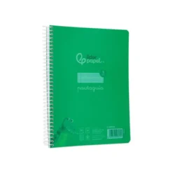 CUADERNO ESPIRAL LIDERPAPEL DIN A5 PAUTAGUIA TAPA PLASTICO 80H 90GR CUADRO PAUTADO 3 MM CON MARGEN COLOR VERDE