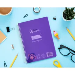 CUADERNO ESPIRAL LIDERPAPEL DIN A5 PAUTAGUIA TAPA PLASTICO 80H 90GR CUADRO PAUTADO 4 MM CON MARGEN COLOR VIOLETA