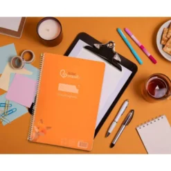 CUADERNO ESPIRAL LIDERPAPEL DIN A4 PAUTAGUIA TAPA PLASTICO 80H 90GR CUADRO PAUTADO 4MM CON MARGEN COLOR NARANJA