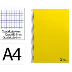CUADERNO ESPIRAL LIDERPAPEL DIN A4 SMART TAPA BLANDA 80H 75GR CUADRO 4MM CON MARGEN COLOR AMARILLO