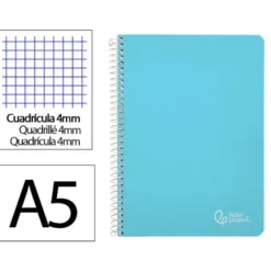CUADERNO ESPIRAL LIDERPAPEL DIN A5 WITTY TAPA DURA 80H 90GR CUADRO 4MM CON MARGEN COLOR AZUL