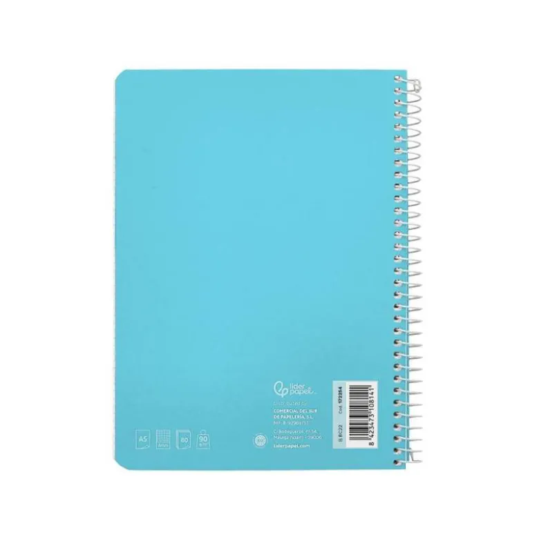 CUADERNO ESPIRAL LIDERPAPEL DIN A5 WITTY TAPA DURA 80H 90GR CUADRO 4MM CON MARGEN COLOR AZUL