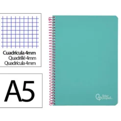 CUADERNO ESPIRAL LIDERPAPEL DIN A5 WITTY TAPA DURA 80H 90GR CUADRO 4MM CON MARGEN COLOR TURQUESA