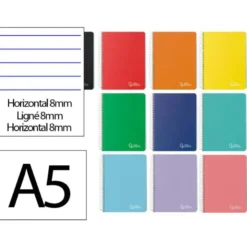 CUADERNO ESPIRAL LIDERPAPEL A5 MICRO WITTY TAPA DURA 120H 90GR HORIZONTAL 8MM 5 BANDAS 6 TALADROS COLORES SURTIDOS