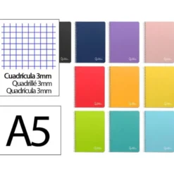 CUADERNO ESPIRAL LIDERPAPEL DIN A5 WITTY TAPA DURA 80H 90GR CUADRO 3MM CON MARGEN COLORES SURTIDOS