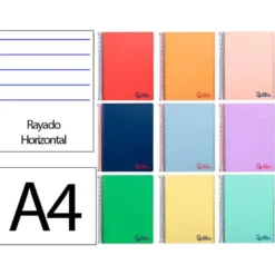 CUADERNO ESPIRAL LIDERPAPEL A4 MICRO WONDER TAPA PLASTICO 120H 90 GR HORIZONTAL 5 BANDAS 4 TALADROS COLORES
