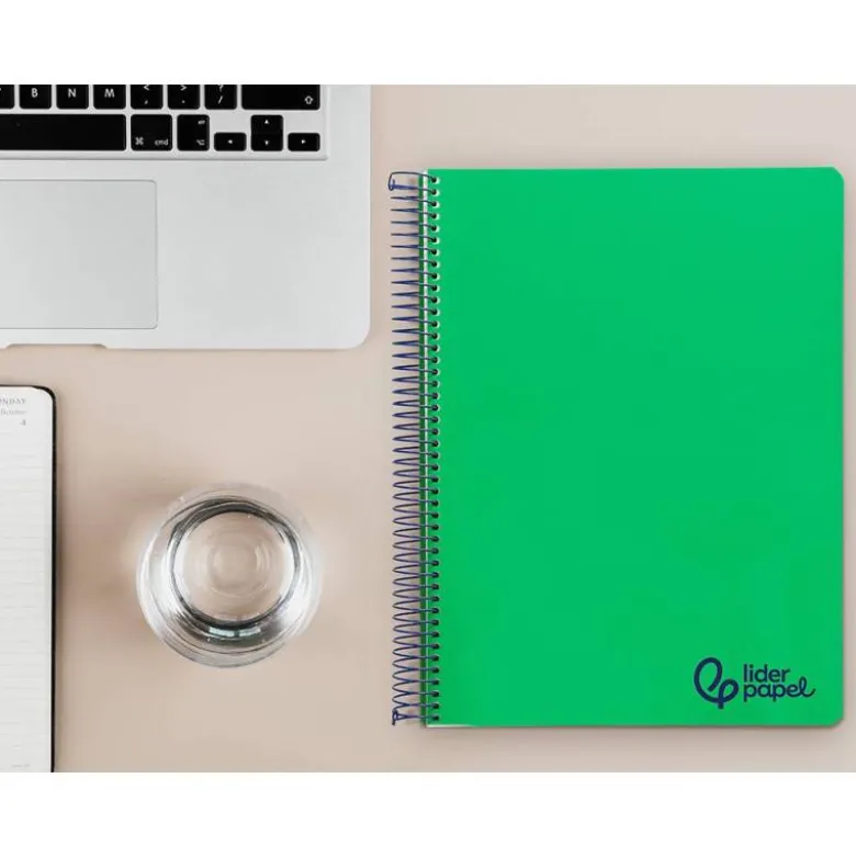 CUADERNO ESPIRAL LIDERPAPEL A4 MICRO WONDER TAPA PLASTICO 120H 90GR CUADRO 5MM 5 BANDAS 4 TALADROS COLOR VERDE OSCURO