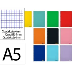 CUADERNO ESPIRAL LIDERPAPEL DIN A5 SMART TAPA BLANDA 40H 75GR CUADRO 4MM CON MARGEN COLORES SURTIDOS