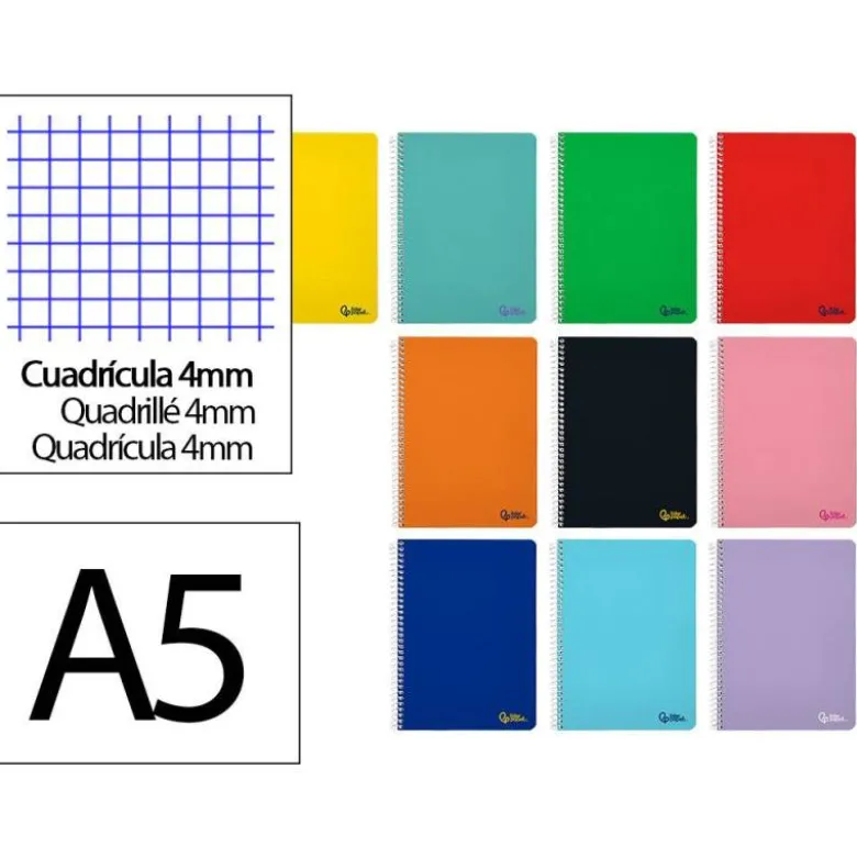 CUADERNO ESPIRAL LIDERPAPEL DIN A5 SMART TAPA BLANDA 40H 75GR CUADRO 4MM CON MARGEN COLORES SURTIDOS