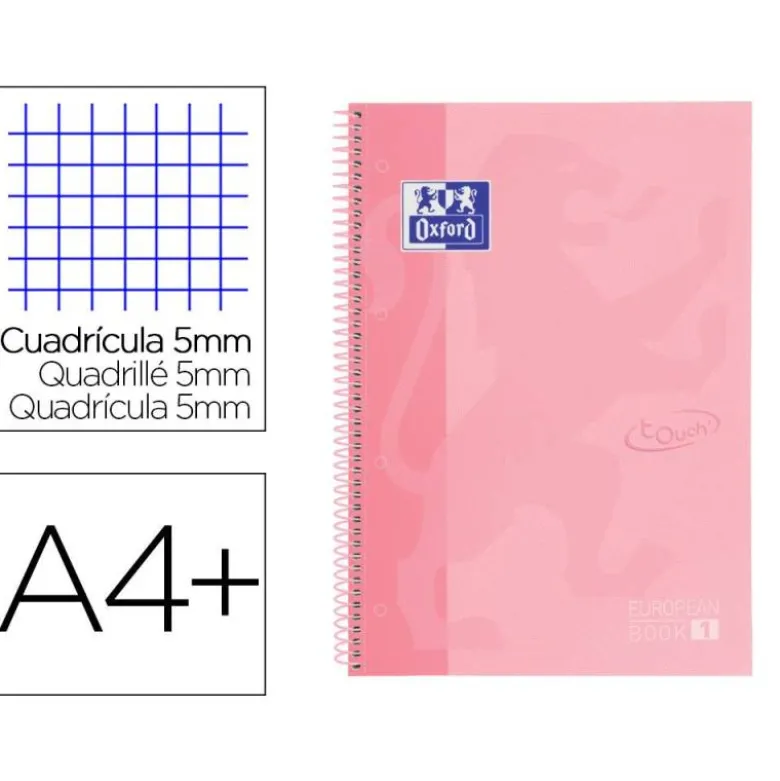 CUADERNO ESPIRAL OXFORD DIN A4+ 80 HOJAS CUADRO 5 MM CON MARGEN FLAMINGO PASTEL
