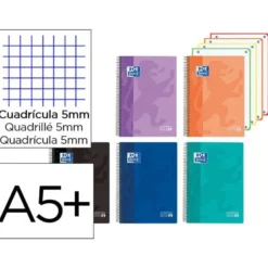CUADERNO ESPIRAL OXFORD EUROPEANBOOK 4 CLASSIC TAPA PLASTICO DIN A5+ 120 HOJAS CUADRO 5 MM COLORES VIVOS