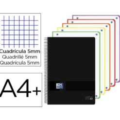 CUADERNO ESPIRAL OXFORD EUROPEANBOOK 5 TAPA PLASTICO DIN A4+ 120 HOJAS CUADRO 5 MM COLOR NEGRO