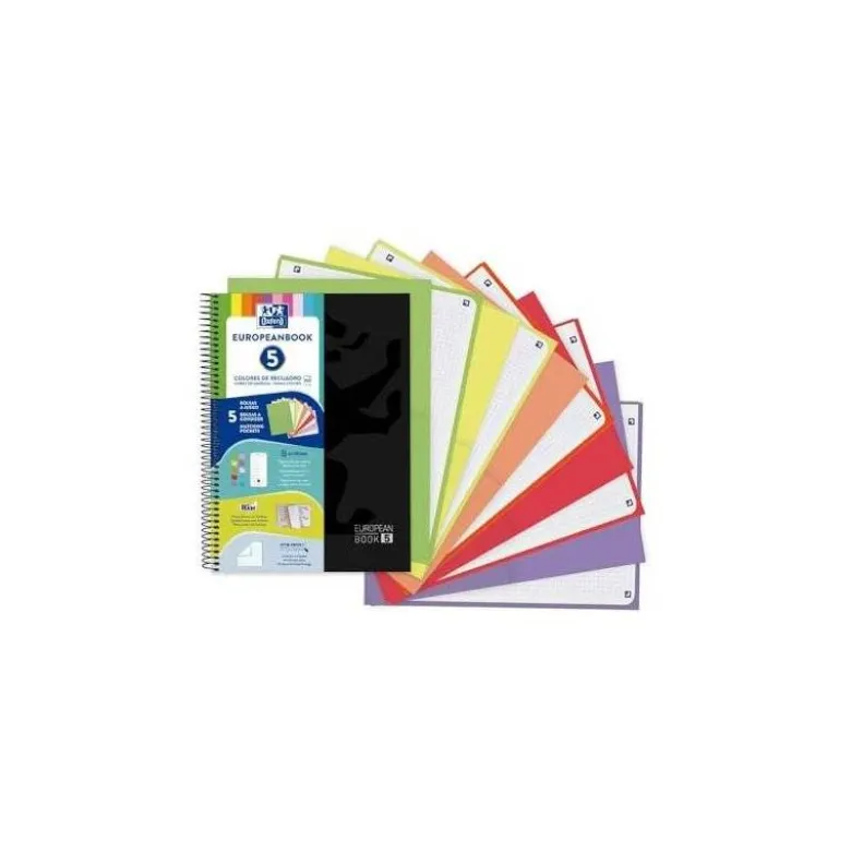 CUADERNO ESPIRAL OXFORD EUROPEANBOOK 5 TAPA EXTRADURA DIN A4 150 HOJAS CUADRO 5 MM CON 5 BOLSAS SEPARADORAS
