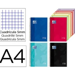 CUADERNO ESPIRAL OXFORD EUROPEANBOOK 5 TAPA EXTRADURA DIN A4 150 HOJAS CUADRO 5 MM CON 5 BOLSAS SEPARADORAS
