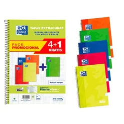 Cuaderno espiral oxford tapa extradura folio 80 hojas cuadro 4 mm con pizarra blancapack 4+1 colores surtidos