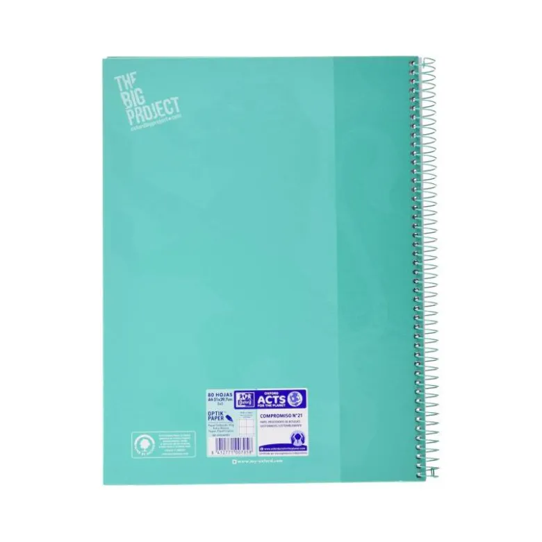 Cuaderno Oxford DIN A4 Menta Hielo Tapa Extradura 80 hojas Cuadrícula 5 mm