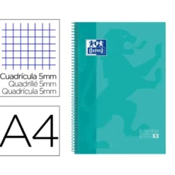 Cuaderno Oxford DIN A4 Menta Hielo Tapa Extradura 80 hojas Cuadrícula 5 mm