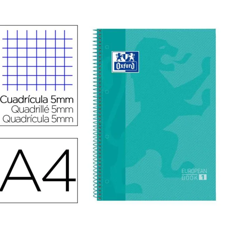 Cuaderno Oxford DIN A4 Menta Hielo Tapa Extradura 80 hojas Cuadrícula 5 mm