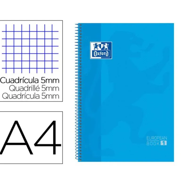 Cuaderno Oxford DIN A4 Turquesa Tapa Extradura 80 hojas Cuadrícula 5 mm