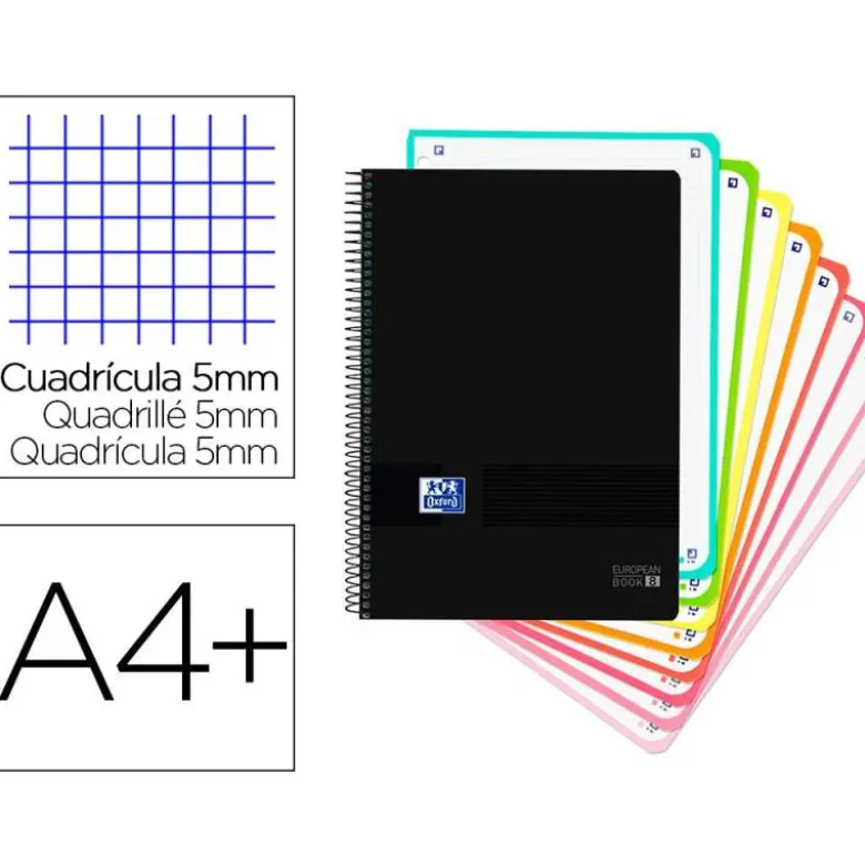 Cuaderno Oxford Ebook 8 A4+ Negro y Turquesa 160 hojas Tapa Plastico Cuadricula 5 mm