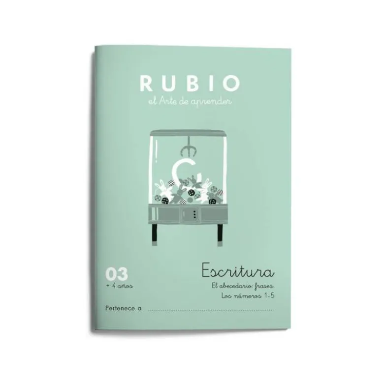 Cuaderno Rubio Escritura nº 03 Abecedario, frases y números: 4, 5, 6, 7, 8, 9 y 0 con puntos, dibujos y grecas