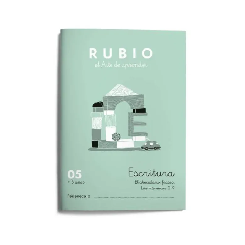 Cuaderno Rubio Escritura nº 05 Abecedario, frases y números: 4, 5, 6, 7, 8, 9 y 0 con puntos, dibujos y grecas