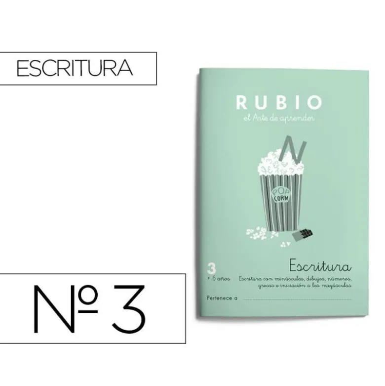 Cuaderno Rubio Escritura nº 3 Escritura con minúsculas, dibujos, números, grecas e iniciación a las mayúsculas