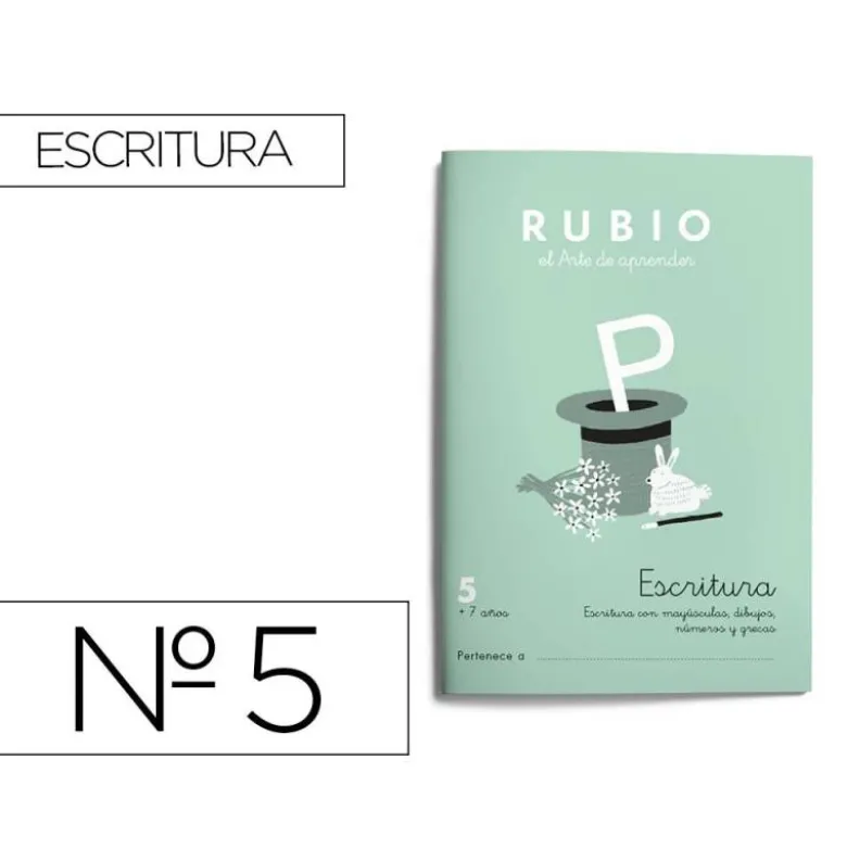Cuaderno Rubio Escritura nº 5 Escritura con minúsculas, dibujos, números, grecas con letra continua