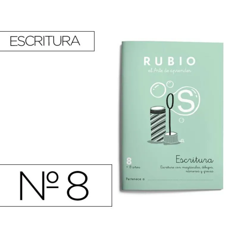 Cuaderno Rubio Escritura nº 8 Escritura con minúsculas, dibujos, números, grecas con letra continua