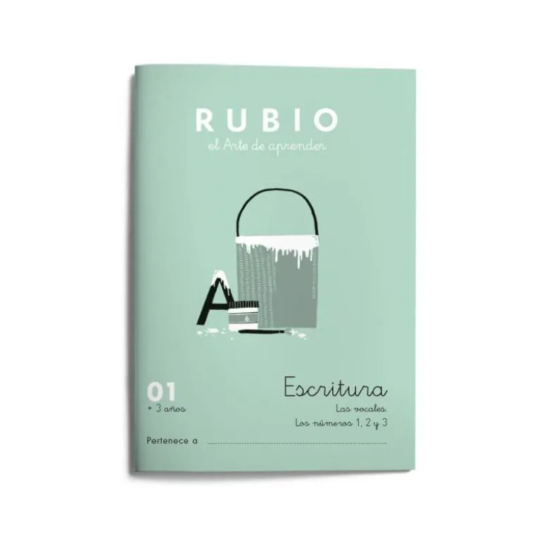 Cuaderno Rubio Escritura nº 1 Las vocales y los números 1, 2 y 3 con puntos, dibujos y grecas