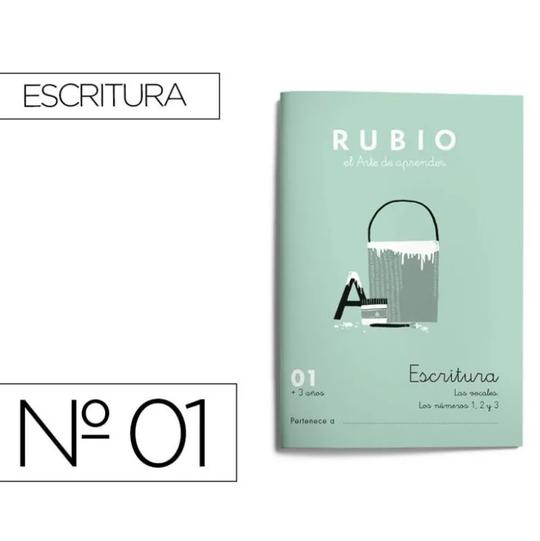 Cuaderno Rubio Escritura nº 1 Las vocales y los números 1, 2 y 3 con puntos, dibujos y grecas