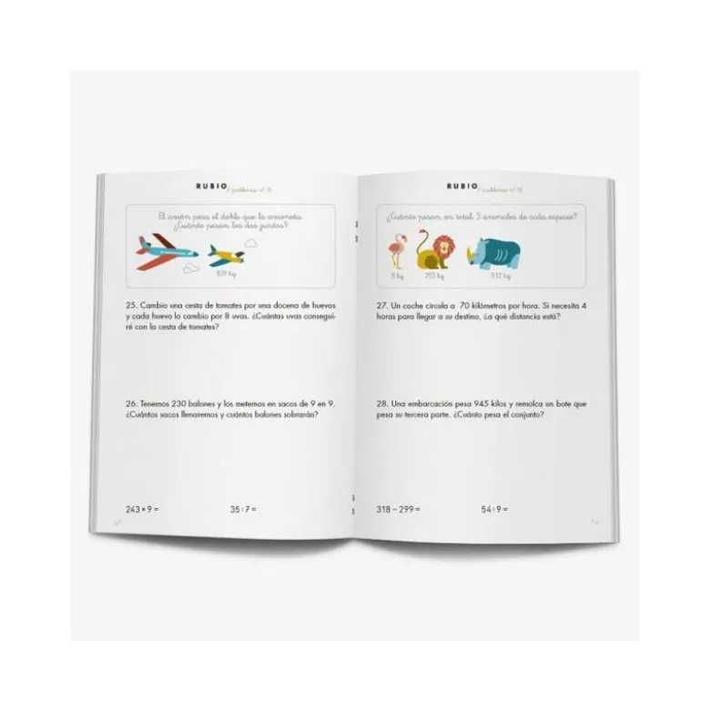 Cuaderno Rubio Problemas nº 15 Sumar, restar, multiplicar por varias cifras y dividir por una cifra