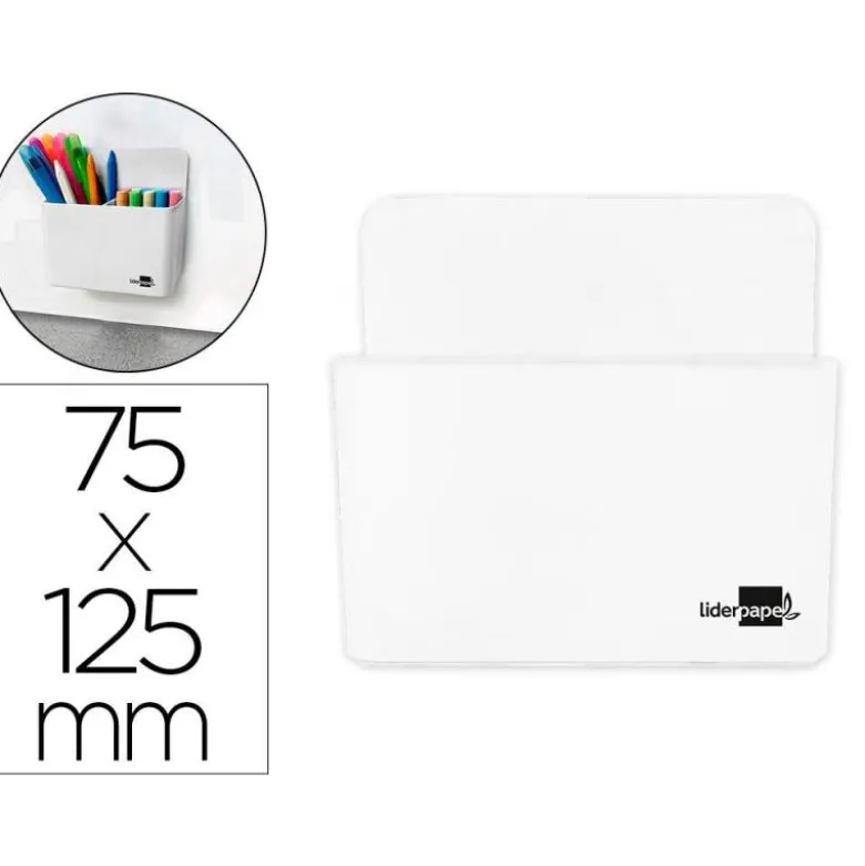 CUBILETE PORTALAPICES LIDERPAPEL BLANCO OPACO PLASTICO MAGNETICO 125X75X40 MM
