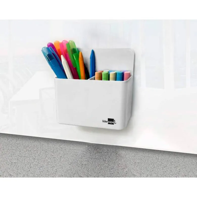CUBILETE PORTALAPICES LIDERPAPEL BLANCO OPACO PLASTICO MAGNETICO 125X75X40 MM