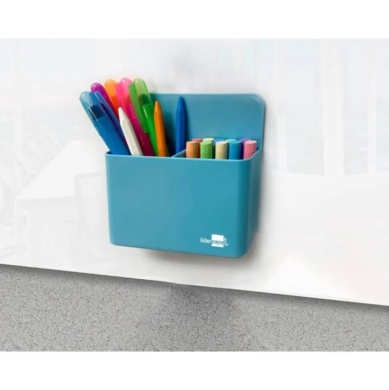CUBILETE PORTALAPICES LIDERPAPEL PLASTICO MAGNETICO COLOR AZUL 125X75X40 MM