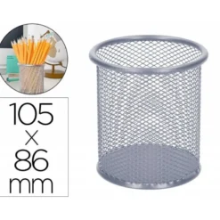 Cubilete portalapices marca Q-Connect plata rejilla
