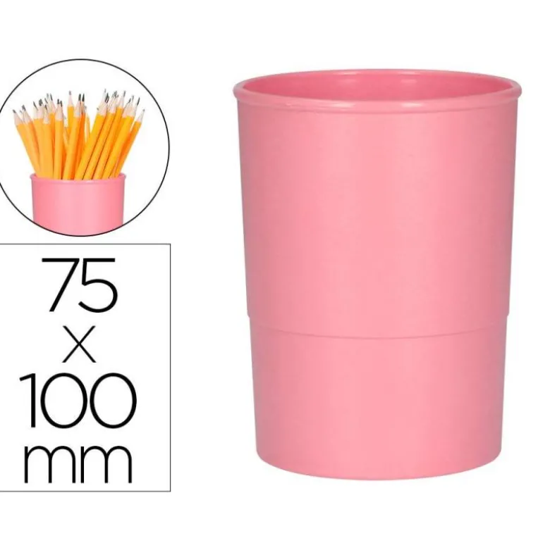 CUBILETE PORTALAPICES Q-CONNECT ROSA PASTEL OPACO PLASTICO DIAMETRO 75 MM ALTO 100 MM