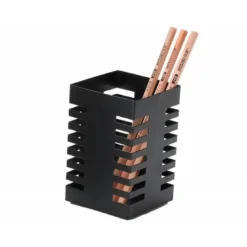 CUBILETE PORTALAPICES Q-CONNECT METAL CUADRADO NEGRO DIAMETRO 72 MM ALTURA 108 MM
