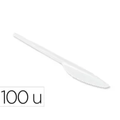 CUCHILLO DE PLASTICO BLANCO REUTILIZABLE PAQUETE DE 100 UNIDADES