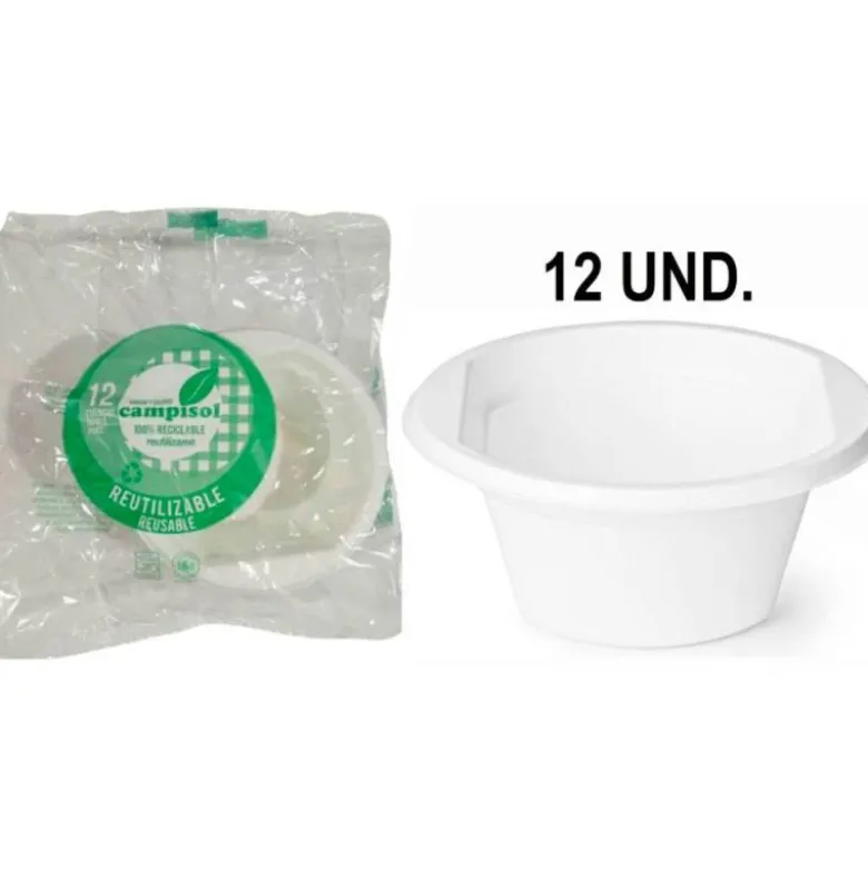 CUENCO DE PLASTICO REUTILIZABLE CAMPISOL 250 ML PAQUETE DE 12 UNIDADES