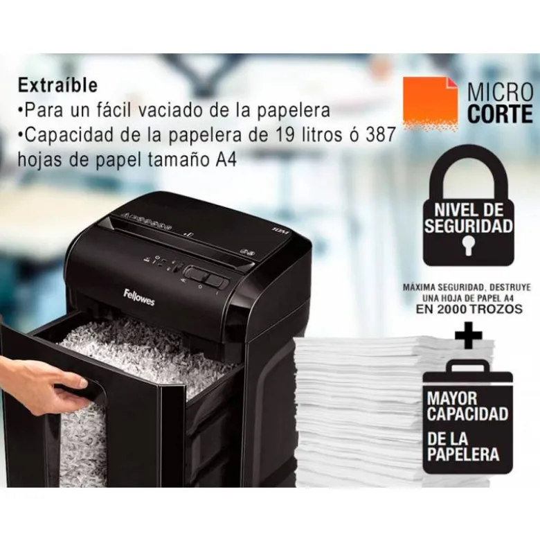 DESTRUCTORA DE DOCUMENTOS FELLOWES 10M CAPACIDAD DE CORTE 10 H SEGURIDAD P5 DESTRUYE GRAPAS Y TARJETAS DE