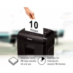 DESTRUCTORA DE DOCUMENTOS FELLOWES 10M CAPACIDAD DE CORTE 10 H SEGURIDAD P5 DESTRUYE GRAPAS Y TARJETAS DE