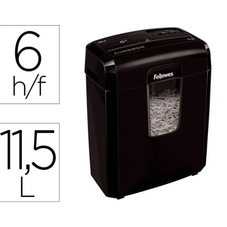 DESTRUCTORA DE DOCUMENTOS FELLOWES LX-25M CAPACIDAD 6H SEGURIDAD P4 DESTRUYE GRAPAS CLIPS Y TARJETA PAPELERA 11,5