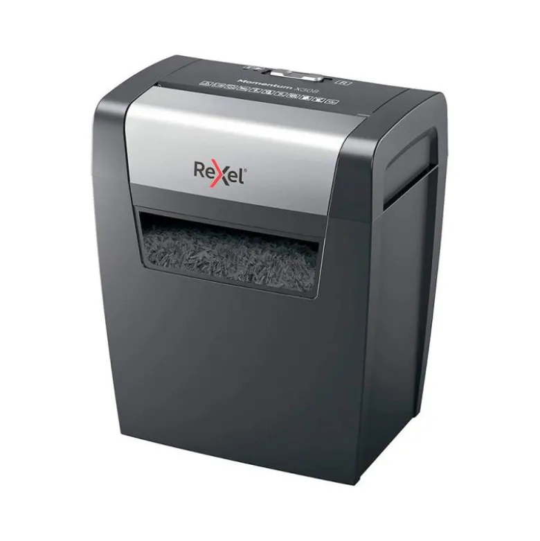 DESTRUCTORA DE DOCUMENTOS REXEL MOMENTUM X308 CAPACIDAD DE CORTE 8 HOJAS DESTRUYE GRAPAS Y CLIPS 15 LITROS